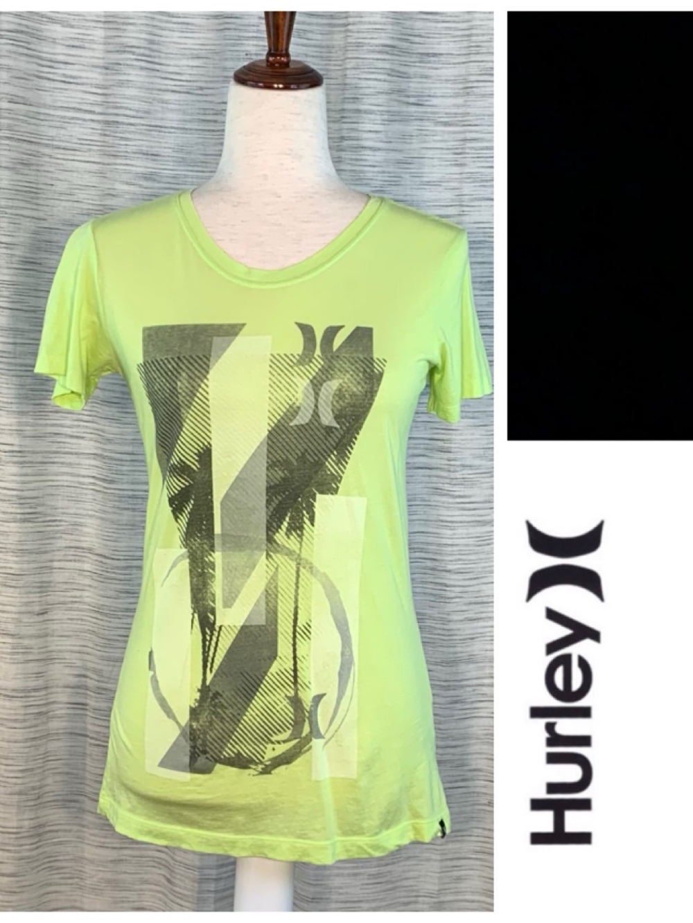 Hurley yellowish-green logo short sleeve tee shirt with Black and gray logos.